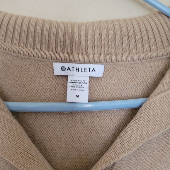 Athleta Cashmere Merino Wool Brown Sweater Size Medium V Neck Collared Preppy - Picture 2 of 7
